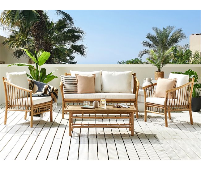 Beliani Conjunto lounge Madeira de bambu MAGGIORE Castanho