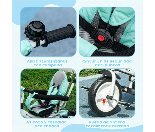 Triciclo Evolutivo para Bebés Metal e Plástico HOMCOM Verde