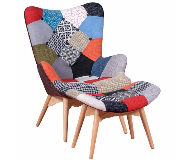 Poltrona com apoio para os pés  em patchwork - Featherston Multicor
