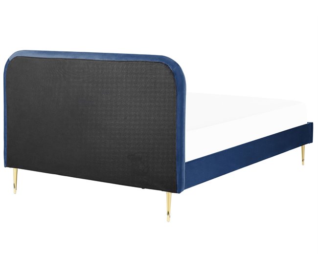 Beliani Cama com estrado Veludo FLAYAT 193x215 Azul Marino