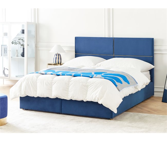 Beliani Cama baú Veludo VERNOYES 188x214 Azul Marino