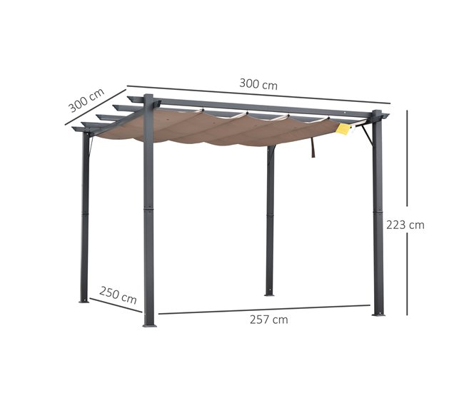 Pérgola Alumínio, Aço e Poliéster Outsunny 300x300 Preto