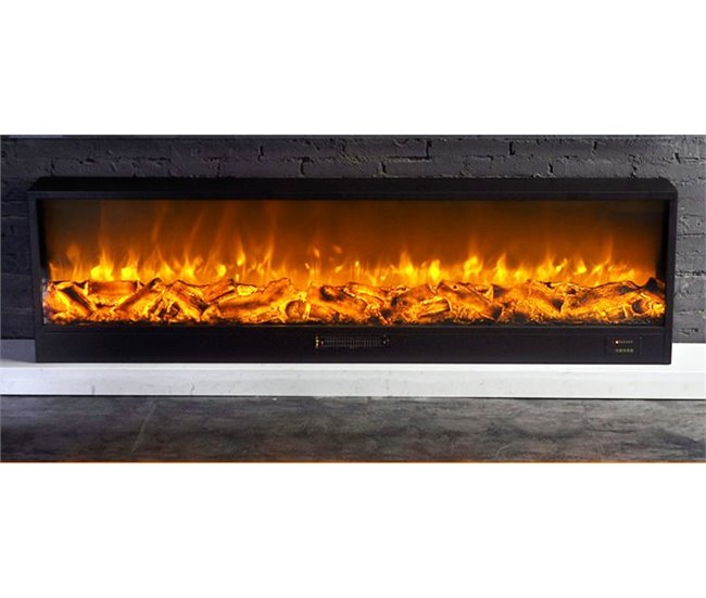 CAMINETTO VULTURO Sined 1,5 metros de comprimento lareira eléctrica integrada 1500W, Preto Preto