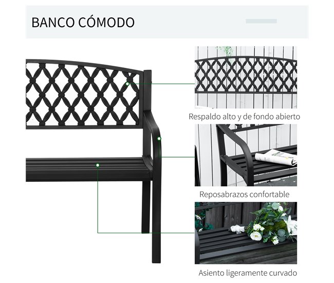 Banco de Jardim Aço e Ferro Fundido Outsunny 128x58 Preto