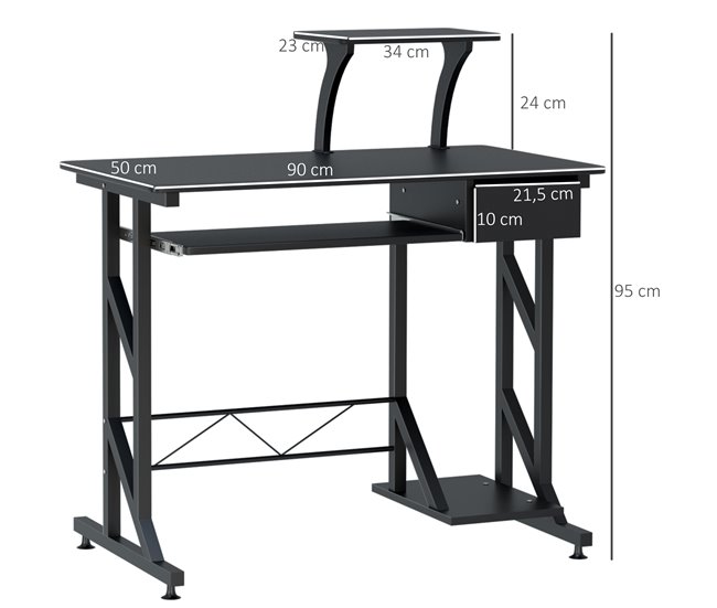 Mesa para Computador MDF e Metal HOMCOM, escritório - secretárias 90x50 Preto