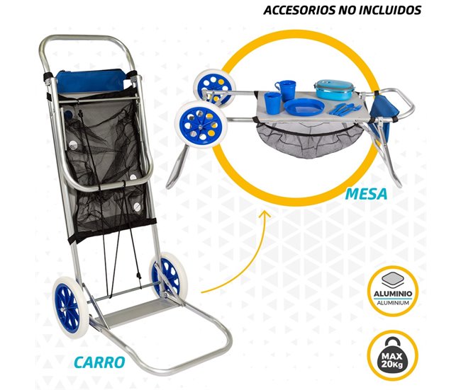 Carrinho de praia multifuncional de alumínio Aktive Azul