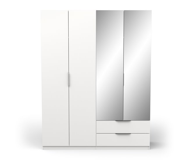 Roupeiro GHOST portas batentes com espelho e 2 gavetas Branco