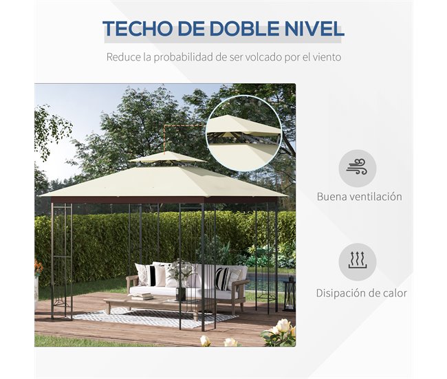 Pérgola de Jardim Aço e Poliéster Outsunny 297x297 Bege