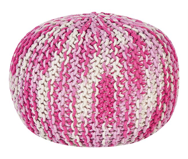 Pufe redondo em tricot branco e azul 50 x 35 cm CONRAD Branco/ Bege