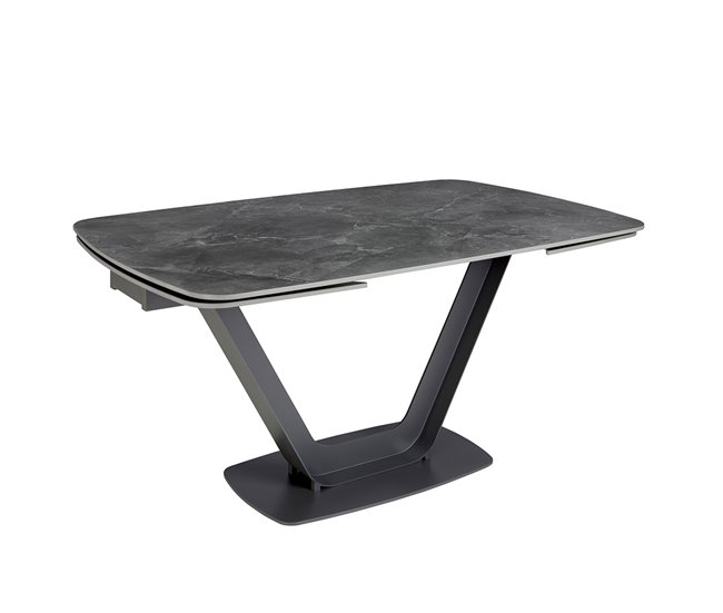 ANGEL CERDA Mesa de jantar extensível barril oval mármore porcelânico e aço preto 240x100 Preto
