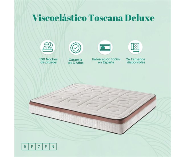 Colchão de espuma de memória Toscana Deluxe Bezen |Alta Firmeza | Efeito de memória 