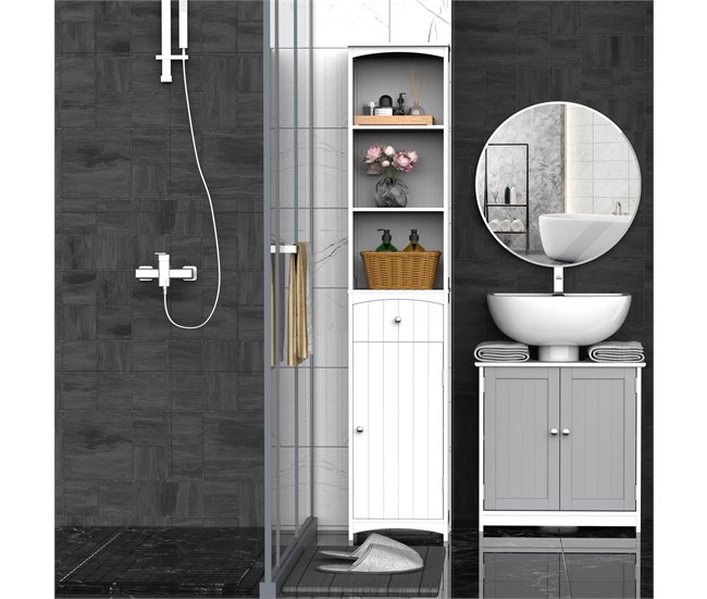 Armário Polivalente MDF HOMCOM, casa - casa de banho 34 Branco