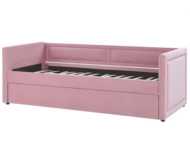 Beliani Cama com estrado Bombazine MIMIZAN Rosa
