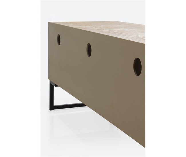 Mueble Tv Chapado Frontis De Madera Reciclada Base De Metal Natural