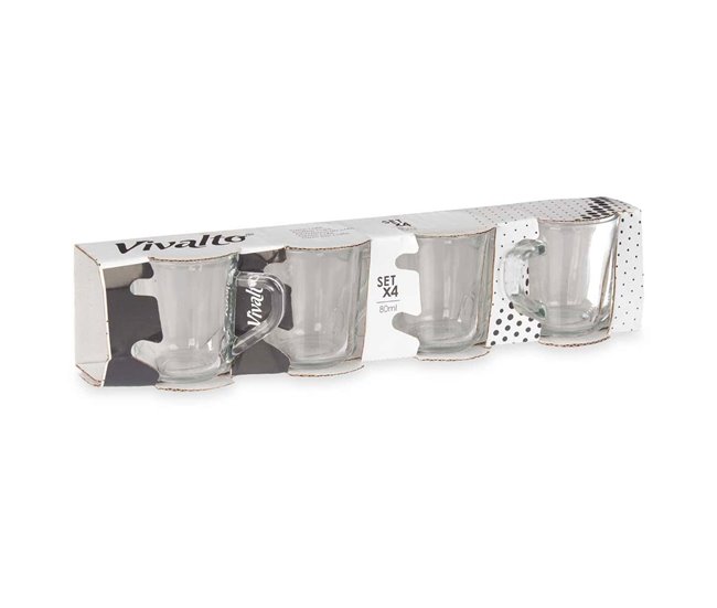 Conjunto de 4 xícaras de café com alça coleção VIVALTO Transparente