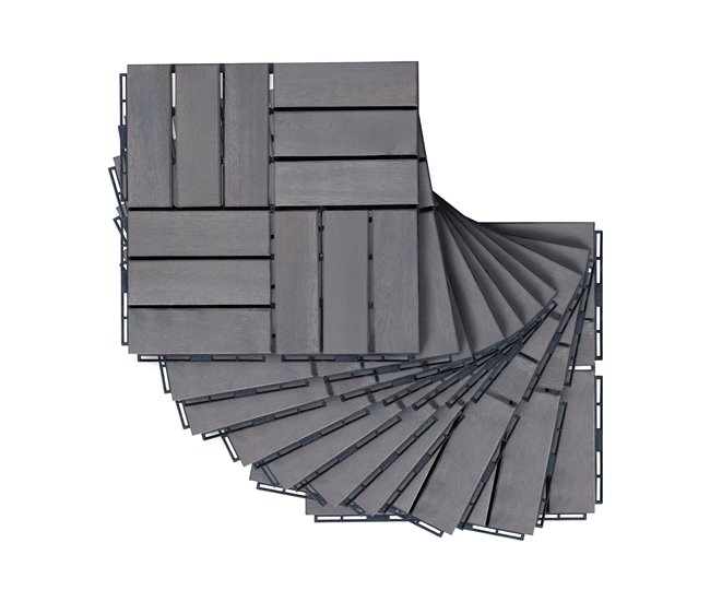 Conjunto de 10 ladrilhos Alliste click 12 ripas acácia/plástico Cinza