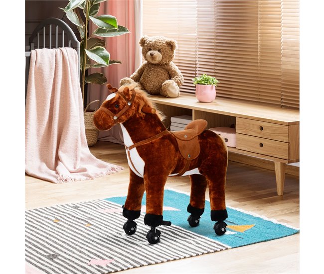 Cavalo de Baloiço Pelúcia, tubo de aço, algodão PP HOMCOM Castanho
