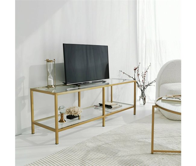Armário de televisão de vidro Dourado
