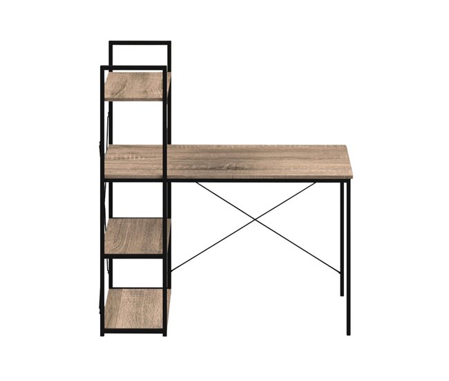 Mesa de escritório com prateleira 3 prateleiras Aço Estilo Industrial Preto/ Madeira