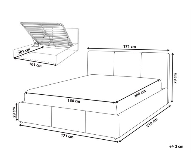 Beliani Cama com armazenamento Veludo BOUSSE 171x219 Bege