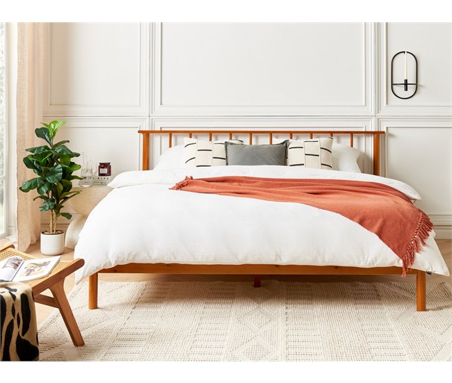 Beliani Cama com estrado Pinho BARRET 196x209 Castanho