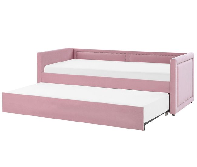 Beliani Cama com estrado Bombazine MIMIZAN Rosa