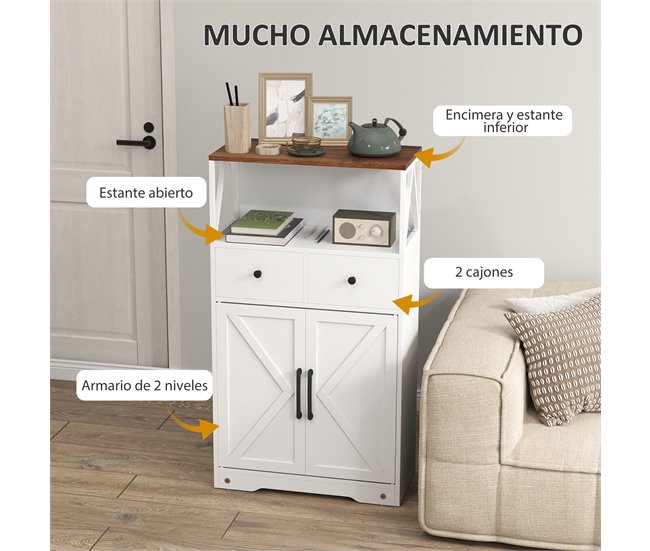 Armário de Cozinha Melamina de Madeira e Aço HOMCOM Branco