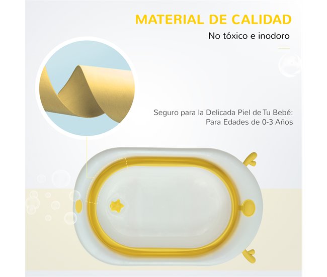 Banheira para Bebé Dobrável PP, TPE HOMCOM Amarelo