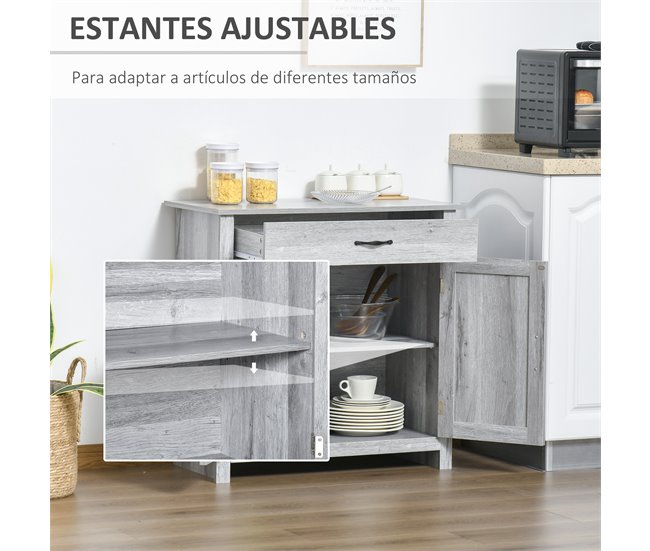 Aparador MDF, melamina de madeira HOMCOM, casa - cozinha 80 Cinza