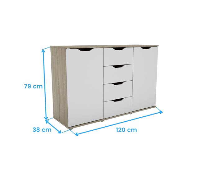 Aparador para sala de estar com 4 gavetas em carvalho Parc Sonoma Multicor