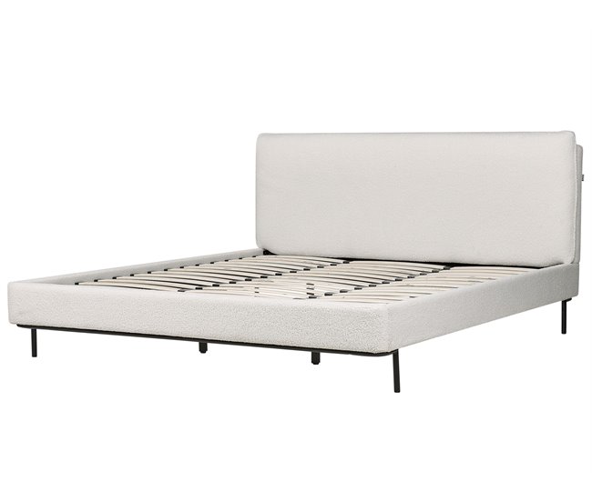 Beliani Cama com estrado Bouclé CORIO Branco/ Bege