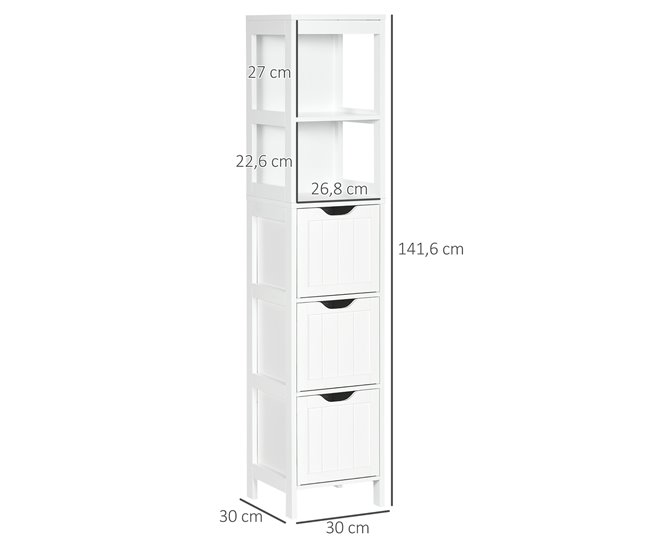 Armário Auxiliar Casa de Banho MDF HOMCOM, casa - casa de banho Branco