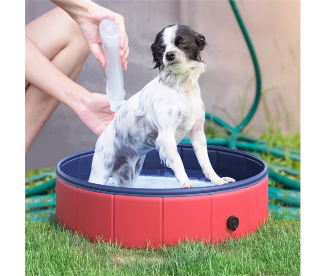 Piscina para animais de estimação PVC, placa de madeira PawHut Vermelho