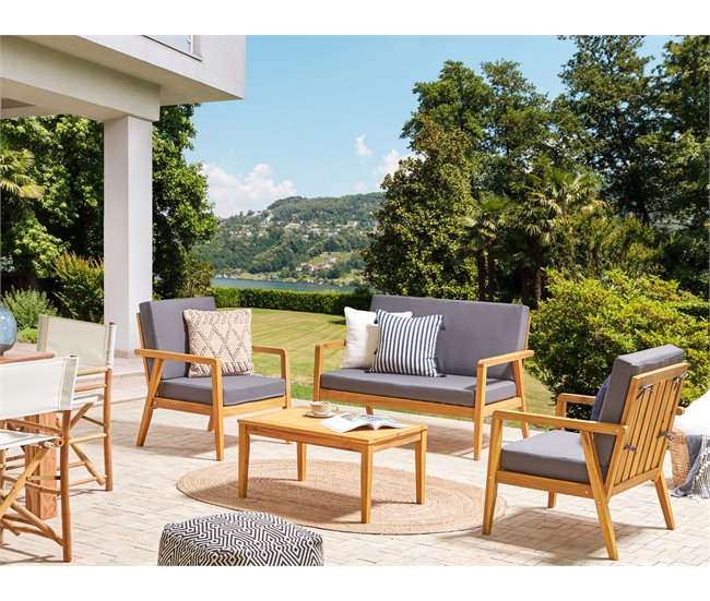 Beliani Conjunto lounge Madeira de acácia PALLANO Cinza Escuro