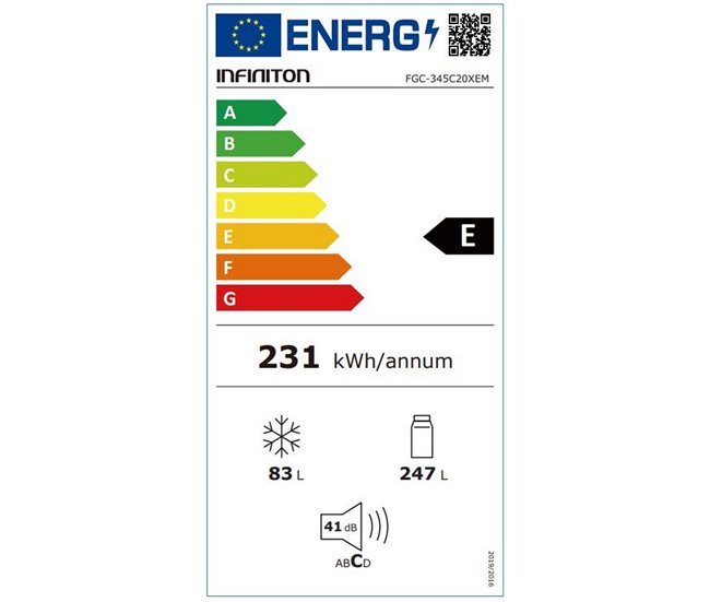 INFINITON Frigorifico Combinado FGC-345C20XEM, 330 l Inoxidavel