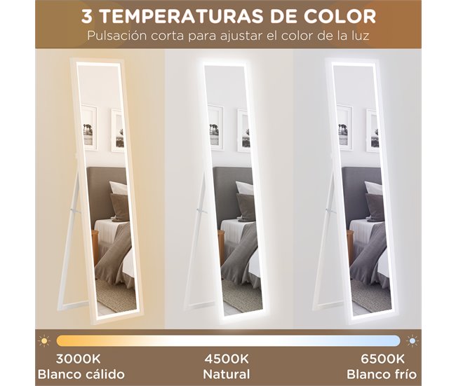 Espelho de Pé Vidro temperado e MDF HOMCOM, casa - decoração Branco