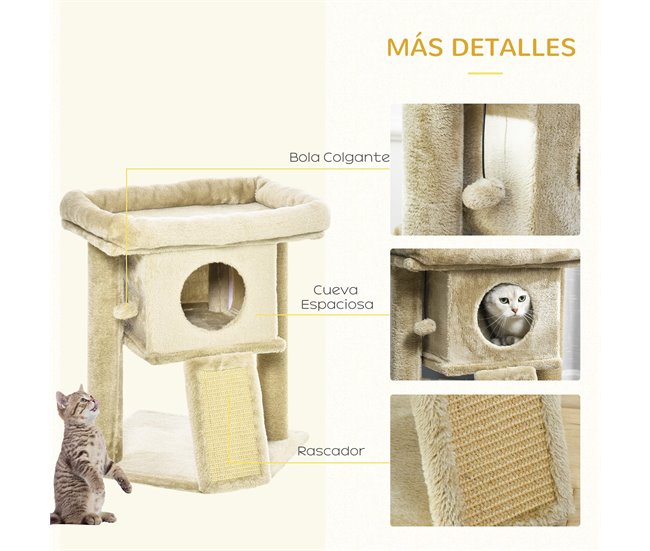 Arranhador para Gatos Aglomerado de Madeira, Pelúcia e Juta Castanho