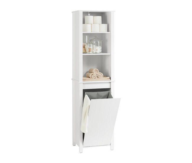 Armário alto de banho com 3 prateleiras e 1 cesto BZR102-W SoBuy Branco