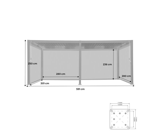 Pérgola bioclimática em alumínio, lâminas orientáveis 600x300 Cinza