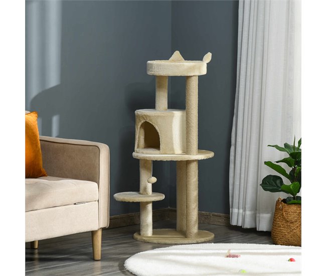 Arranhador para Gatos Aglomerado de Madeira, Pelúcia e Sisal Creme