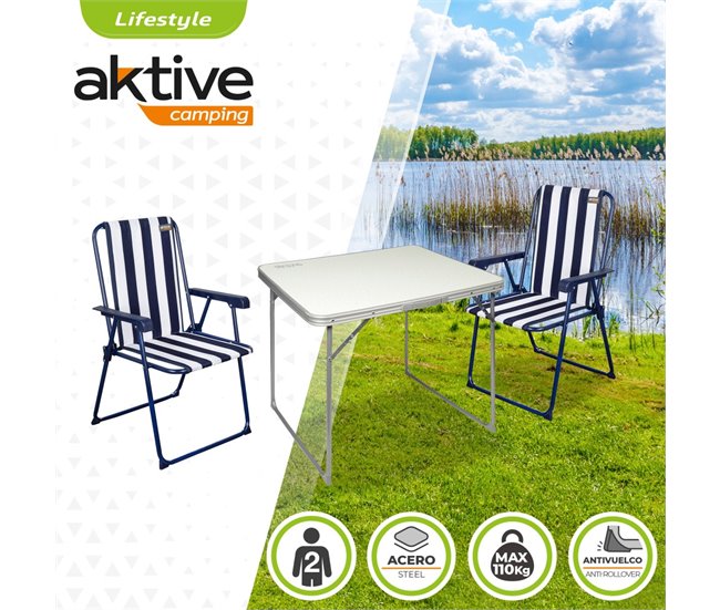 Conjunto de mesa dobrável e 2 cadeiras Aktive Camping Branco