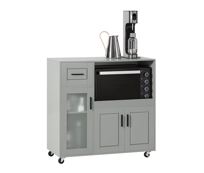 Aparador de cozinha com rodas 3 portas e 1 gaveta FSB78-HG SoBuy Cinza Claro