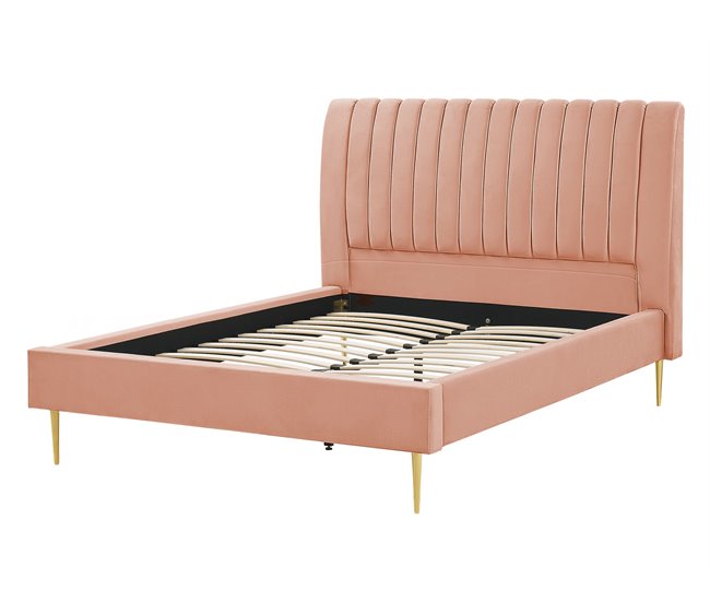 Beliani Cama com estrado Veludo MARVILLE 162x225 Areia