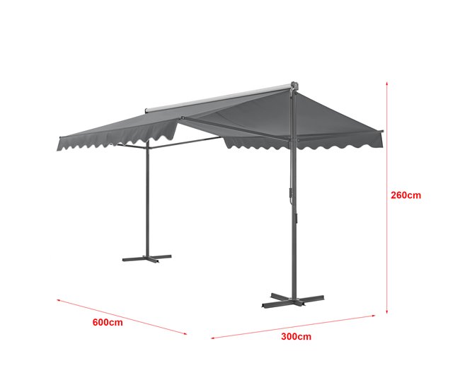 Toldo de pé Selenizza impermeável com manivela manual 600x300 Cinza Escuro