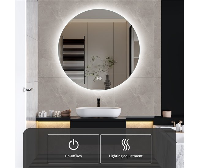 Espelho LED redondo para banheiro 80x4 Transparente