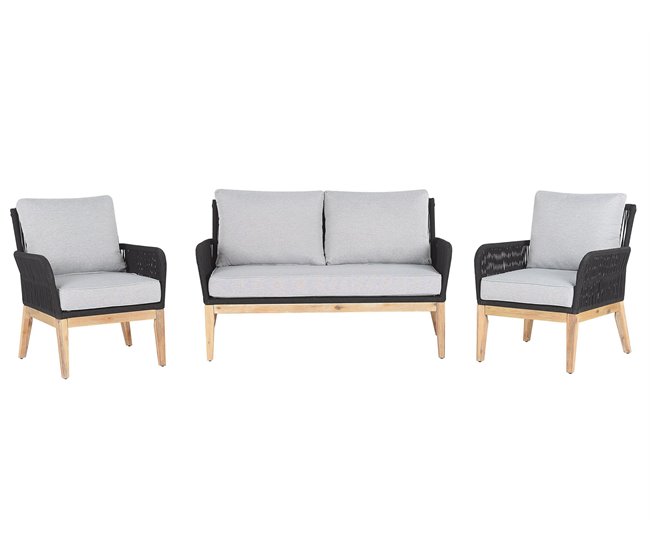 Beliani Conjunto lounge Madeira de acácia MERANO Branco/ Bege