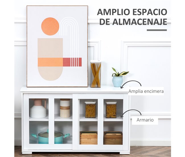 Aparador MDF e Vidro Temperado HOMCOM Branco