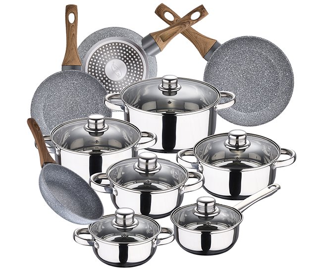 Bateria de cozinha 12 peças + jogo de patch Cromada