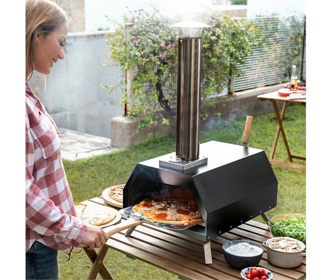 Forno de Pellets para Pizza com Acessórios Preto