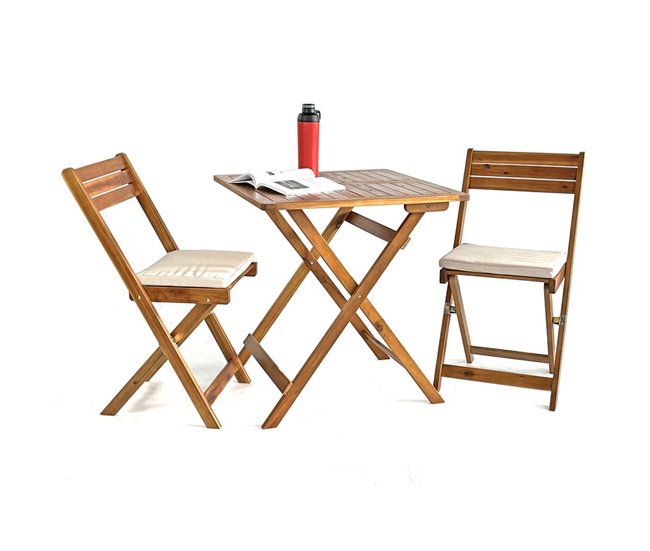 Conjunto de mesa e cadeiras dobráveis ​​de madeira para jardim Natural